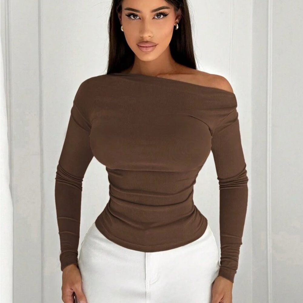 SHEIN Brown Asymmetrical Fitted Bodysuit